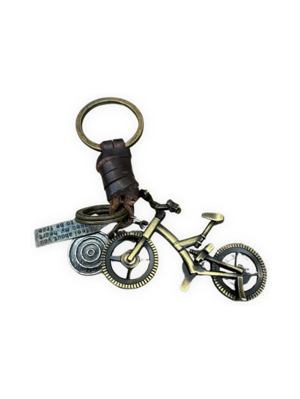 Vintage Bronze Bicycle Keychain Leather Steampunk Bike Charm Bag Clip